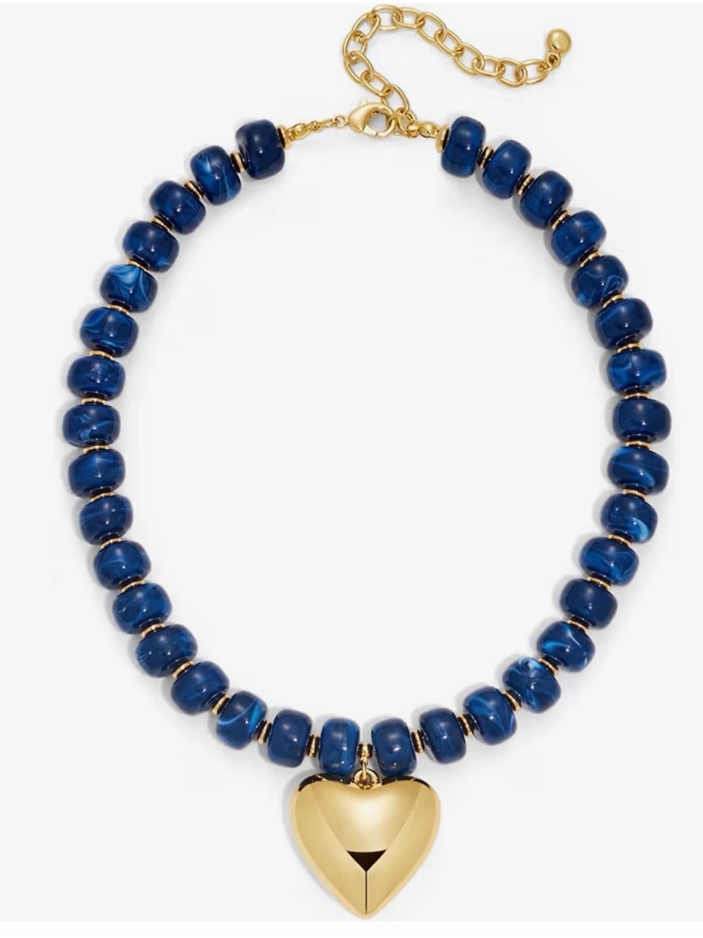 Amazon Blue Beaded Necklace with Gold Heart Charm